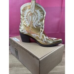 Western Boots for Women Metallic Embroidered Pointed Toe Cowgirl Boots 8.5